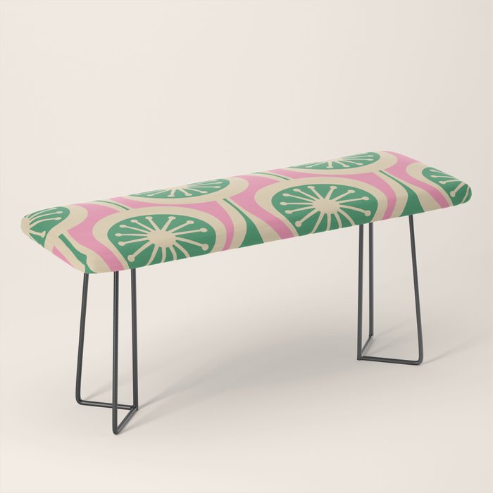 Mid Century Modern Atomic Drops Retro Pattern Pink and Green Bench Gallery Image 1
