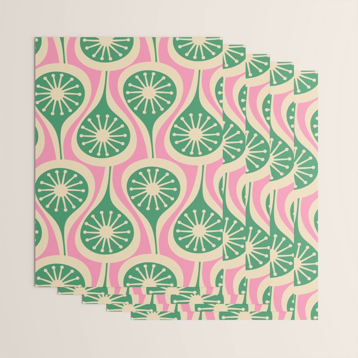 Mid Century Modern Atomic Drops Retro Pattern Pink and Green Wrapping Paper Gallery Image 3