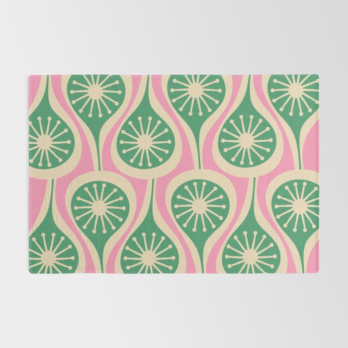 Mid Century Modern Atomic Drops Retro Pattern Pink and Green Rug Gallery Image 2