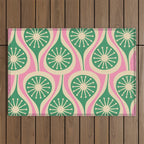 Mid Century Modern Atomic Drops Retro Pattern Pink and Green Outdoor Rug Gallery Image 1