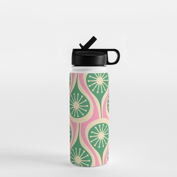 Mid Century Modern Atomic Drops Retro Pattern Pink and Green Water Bottle Gallery Image 1