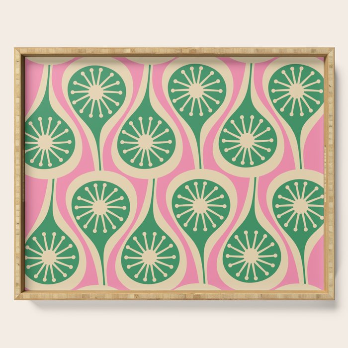 Mid Century Modern Atomic Drops Retro Pattern Pink and Green Serving Tray Gallery Image 1