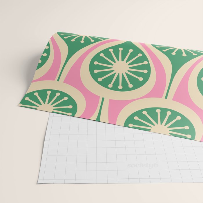 Mid Century Modern Atomic Drops Retro Pattern Pink and Green Wrapping Paper Gallery Image 2
