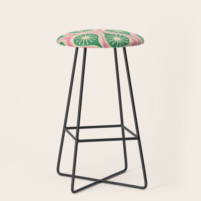 Mid Century Modern Atomic Drops Retro Pattern Pink and Green Stool Gallery Image 1