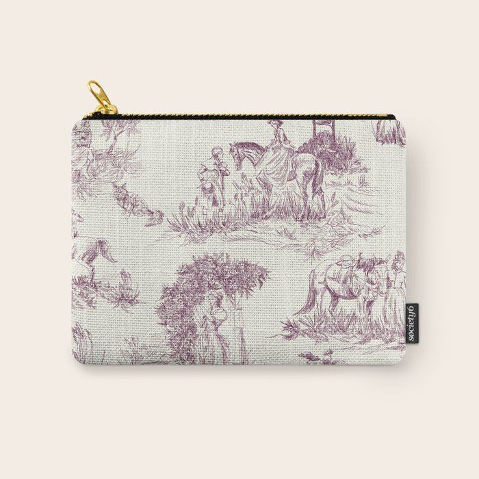 Toile de Jouy Vintage French Plum Cream Pastoral Pattern Carry All Pouch Gallery Image 1