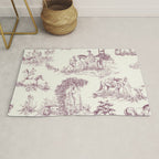 Toile de Jouy Vintage French Plum Cream Pastoral Pattern Rug Gallery Image 1