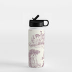 Toile de Jouy Vintage French Plum Cream Pastoral Pattern Water Bottle Gallery Image 1