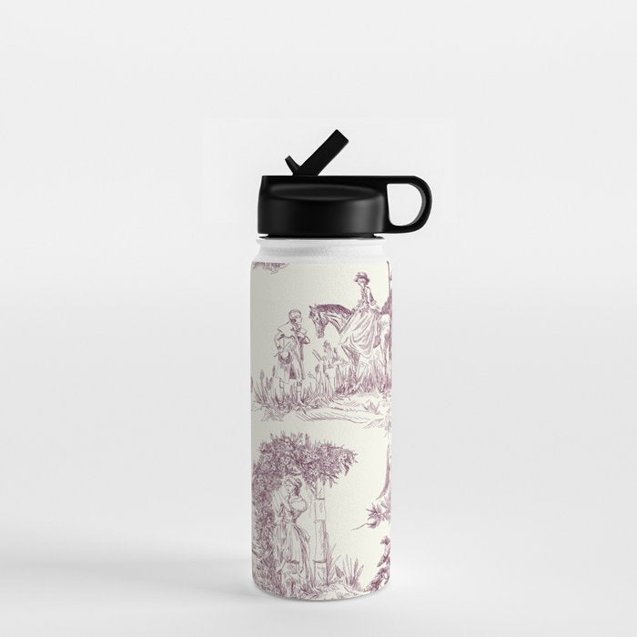 Toile de Jouy Vintage French Plum Cream Pastoral Pattern Water Bottle Gallery Image 1