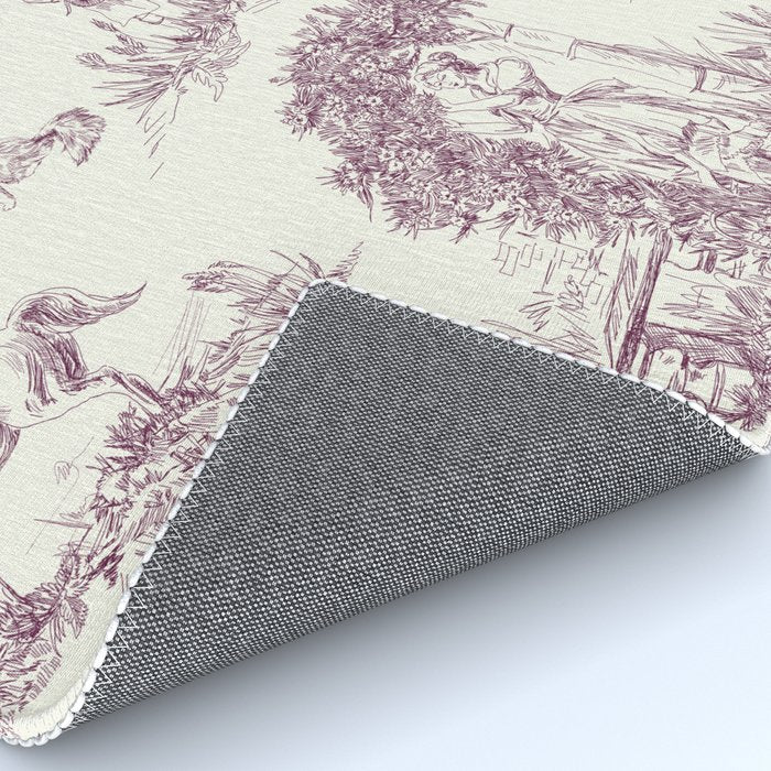 Toile de Jouy Vintage French Plum Cream Pastoral Pattern Rug Gallery Image 4