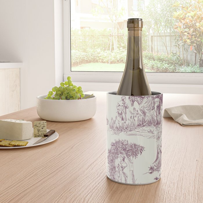 Toile de Jouy Vintage French Plum Cream Pastoral Pattern Wine Chiller Gallery Image 4
