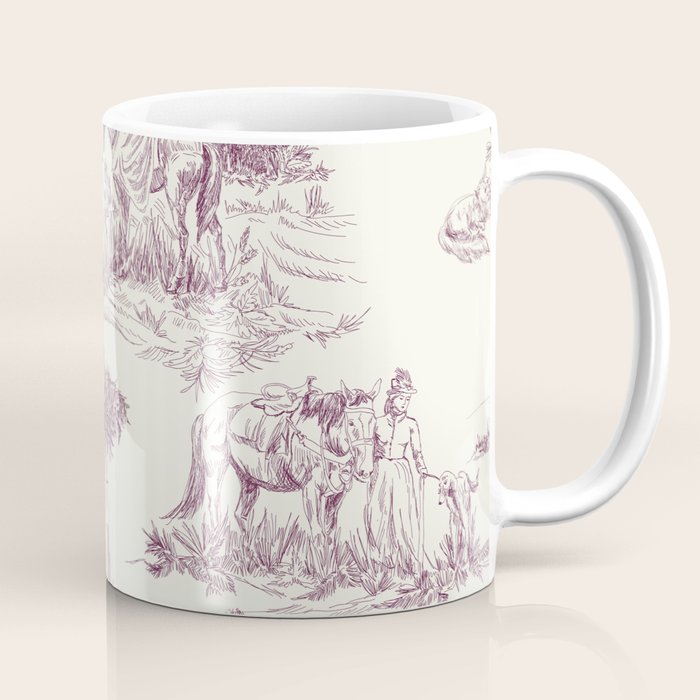 Toile de Jouy Vintage French Plum Cream Pastoral Pattern Coffee Mug Gallery Image 1
