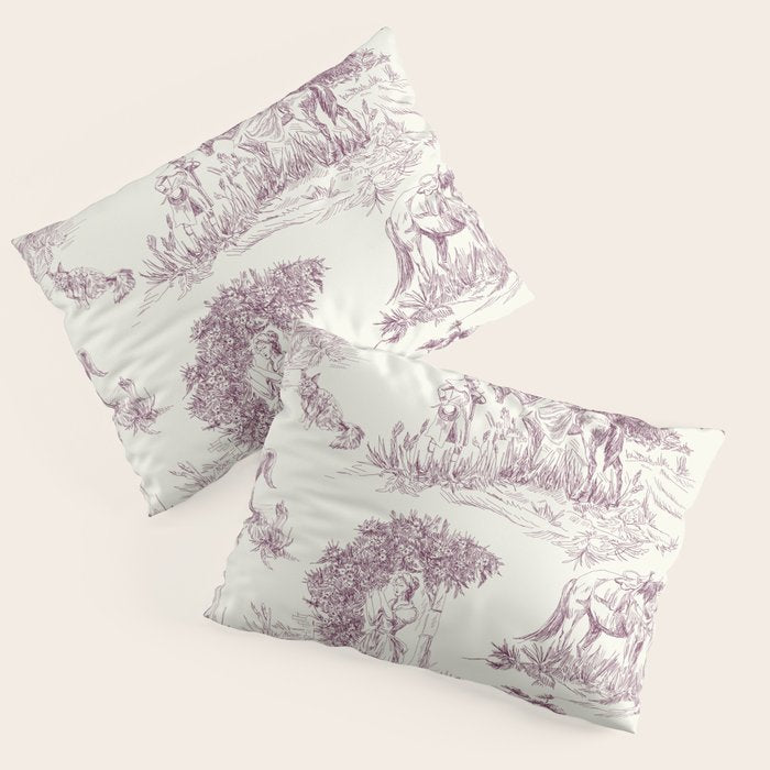 Toile de Jouy Vintage French Plum Cream Pastoral Pattern Pillow Sham Gallery Image 3