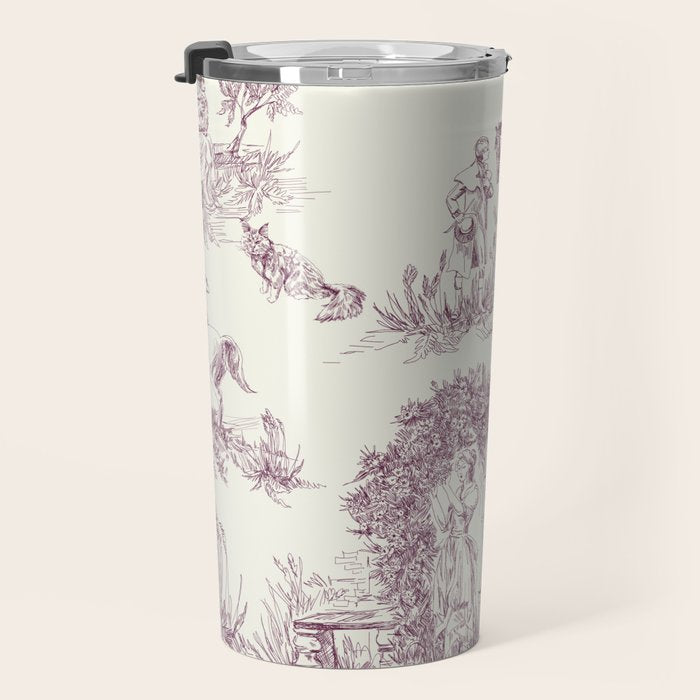 Toile de Jouy Vintage French Plum Cream Pastoral Pattern Travel Mug Gallery Image 3