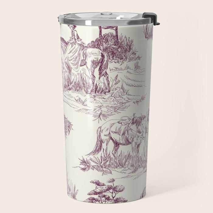 Toile de Jouy Vintage French Plum Cream Pastoral Pattern Travel Mug Gallery Image 2