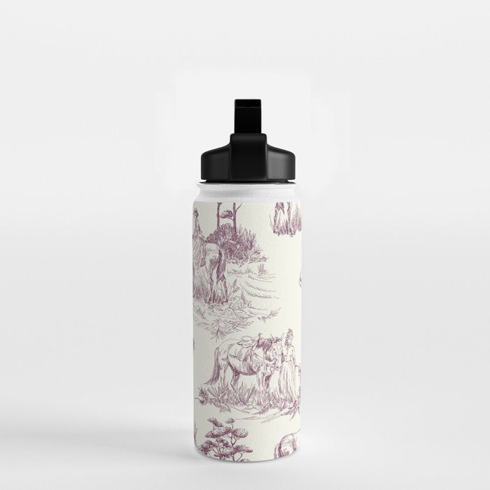 Toile de Jouy Vintage French Plum Cream Pastoral Pattern Water Bottle Gallery Image 2