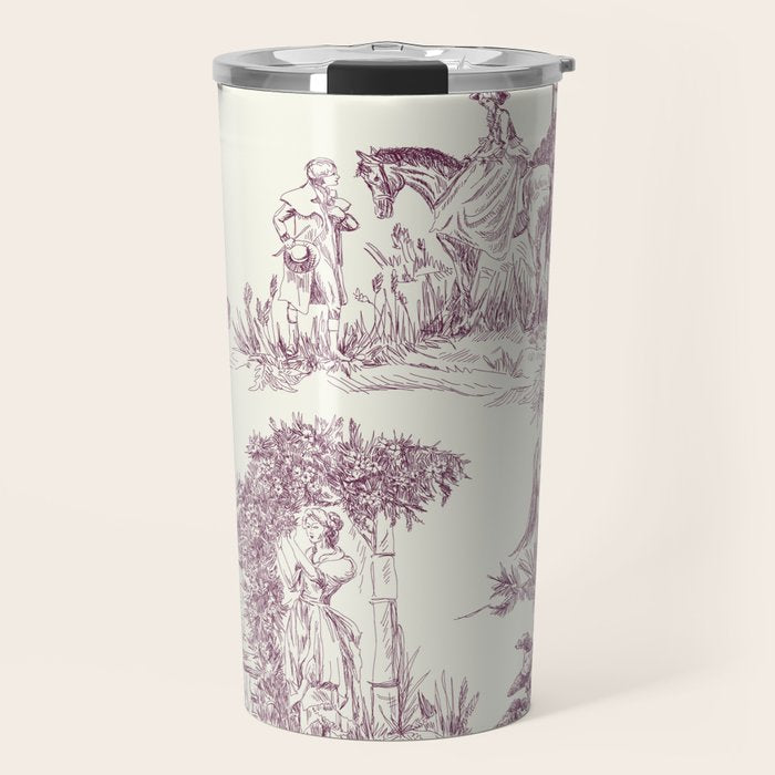 Toile de Jouy Vintage French Plum Cream Pastoral Pattern Travel Mug Gallery Image 1