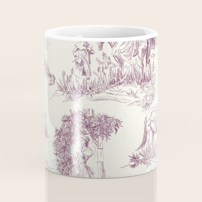 Toile de Jouy Vintage French Plum Cream Pastoral Pattern Coffee Mug Gallery Image 4