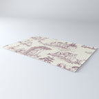 Toile de Jouy Vintage French Plum Cream Pastoral Pattern Rug Gallery Image 3