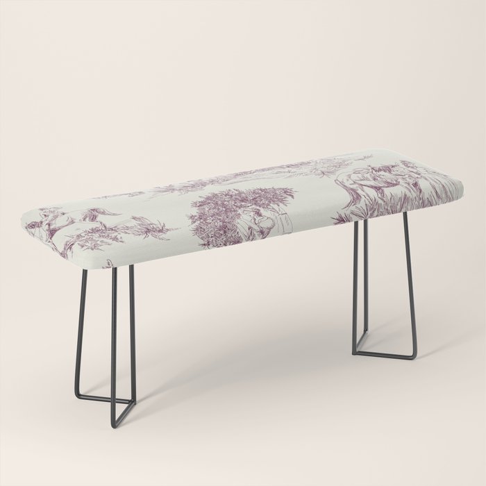 Toile de Jouy Vintage French Plum Cream Pastoral Pattern Bench Gallery Image 1