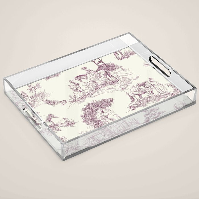 Toile de Jouy Vintage French Plum Cream Pastoral Pattern Acrylic Tray Gallery Image 1