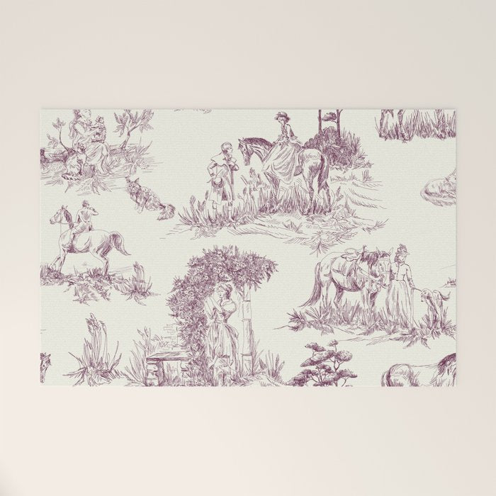 Toile de Jouy Vintage French Plum Cream Pastoral Pattern Welcome Mat Gallery Image 1