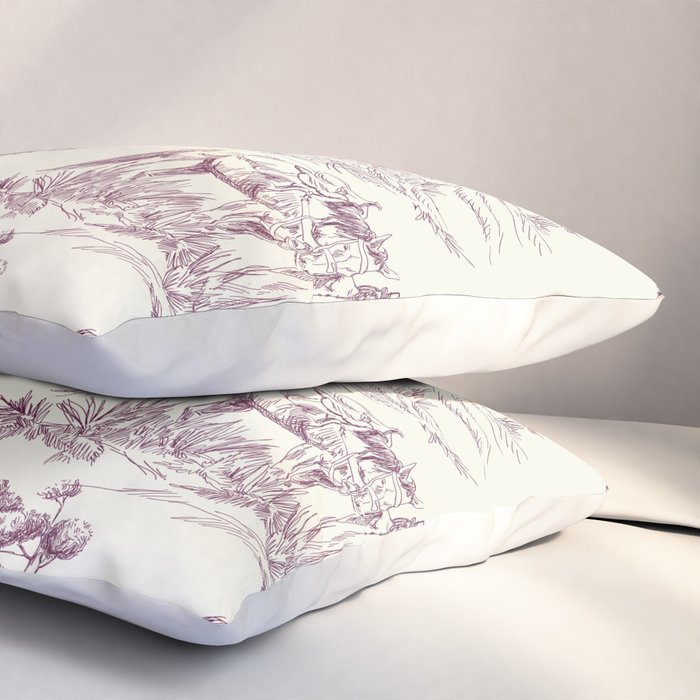 Toile de Jouy Vintage French Plum Cream Pastoral Pattern Pillow Sham Gallery Image 3