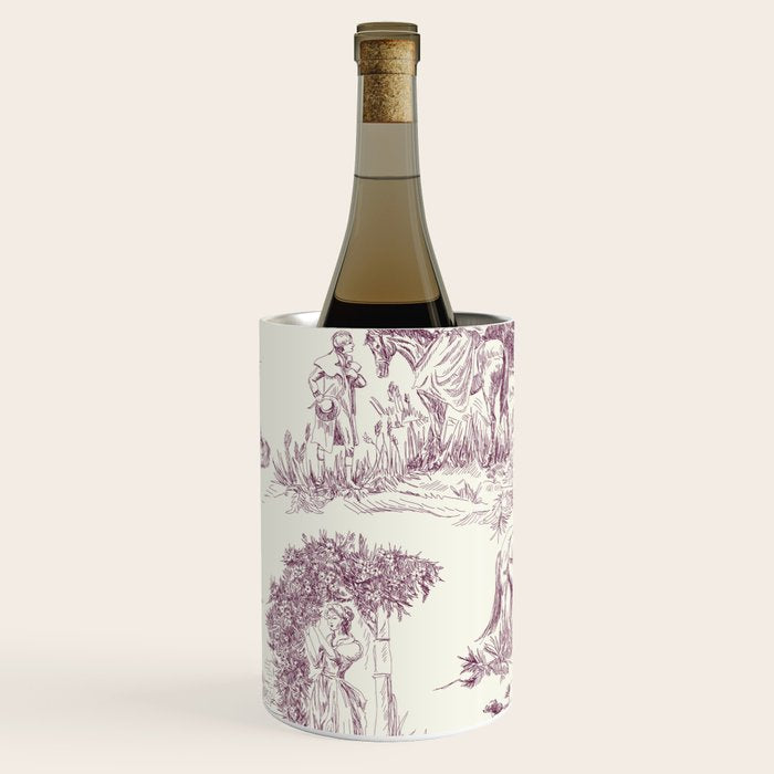 Toile de Jouy Vintage French Plum Cream Pastoral Pattern Wine Chiller Gallery Image 1