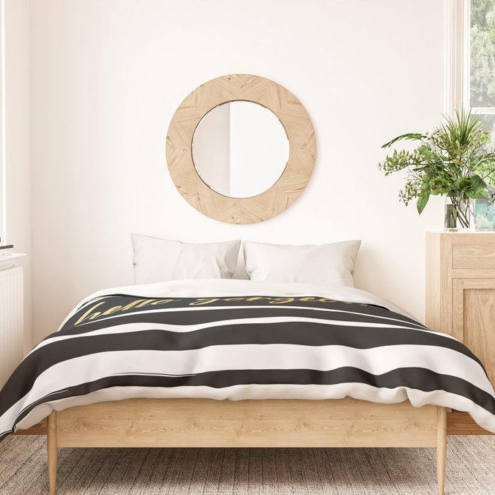 Hello Gorgeous, Gold, Black and White Print Duvet Cover Gallery Image 3