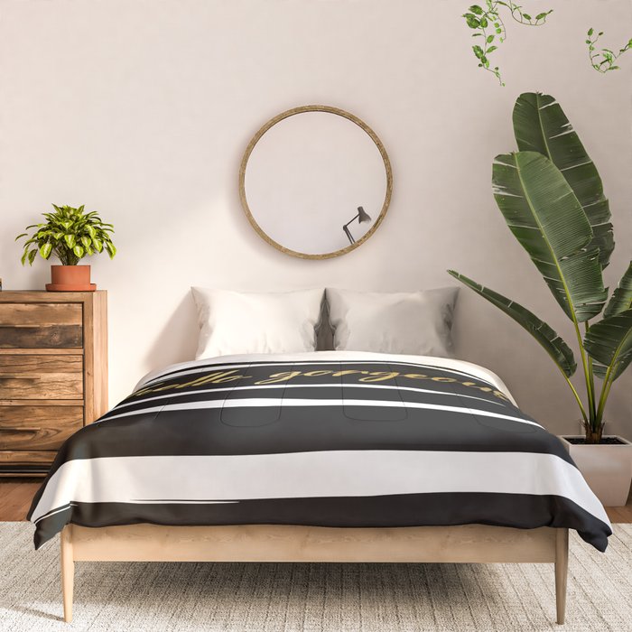 Hello Gorgeous, Gold, Black and White Print Comforter Gallery Image 3