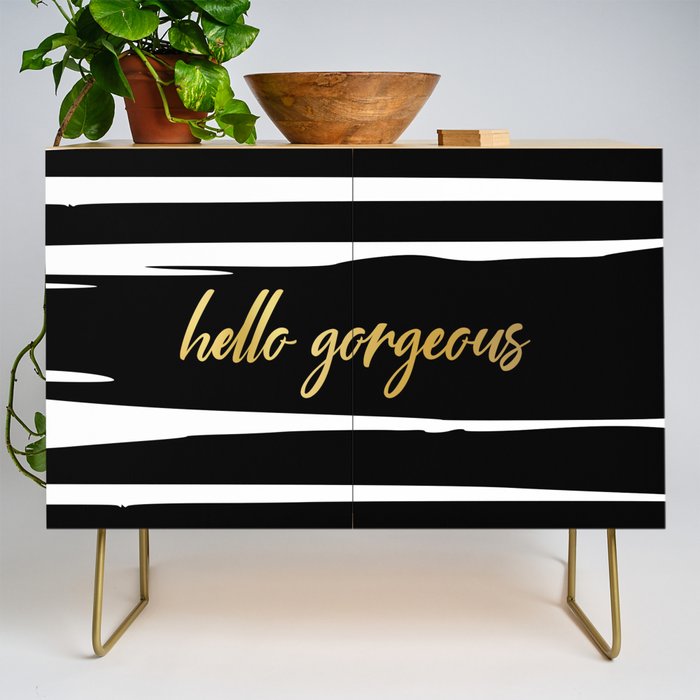 Hello Gorgeous, Gold, Black and White Print Credenza Gallery Image 1