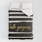 Hello Gorgeous, Gold, Black and White Print Duvet Cover Gallery Image 6