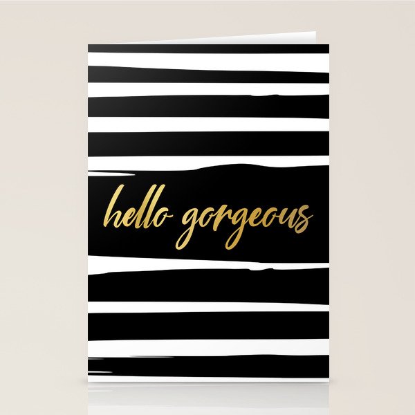 Hello Gorgeous, Gold, Black and White Print Stationery Card Gallery Image 2