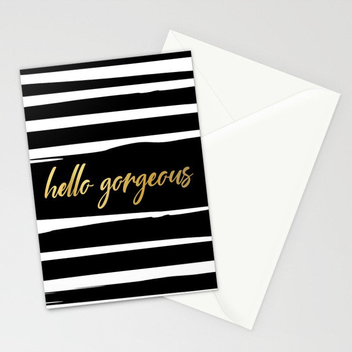 Hello Gorgeous, Gold, Black and White Print Stationery Card Gallery Image 2