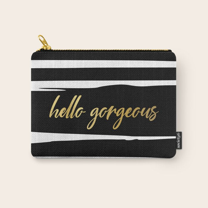 Hello Gorgeous, Gold, Black and White Print Carry All Pouch Gallery Image 1