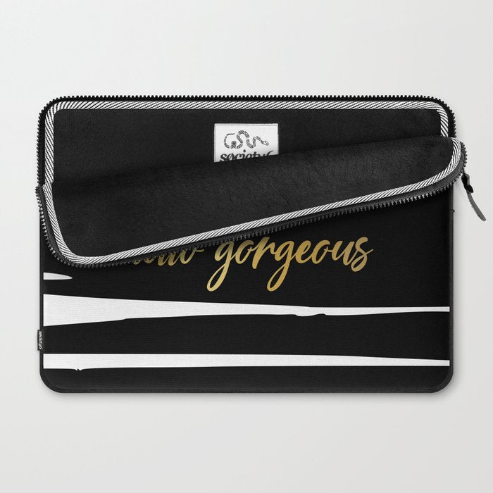 Hello Gorgeous, Gold, Black and White Print Laptop Sleeve Gallery Image 2