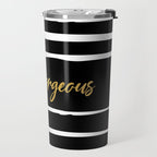 Hello Gorgeous, Gold, Black and White Print Travel Mug Gallery Image 2
