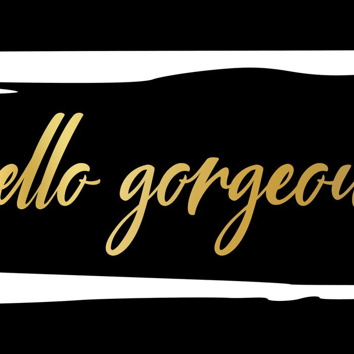Hello Gorgeous, Gold, Black and White Print Coffee Mug Gallery Image 2