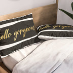 Hello Gorgeous, Gold, Black and White Print Pillow Sham Gallery Image 2