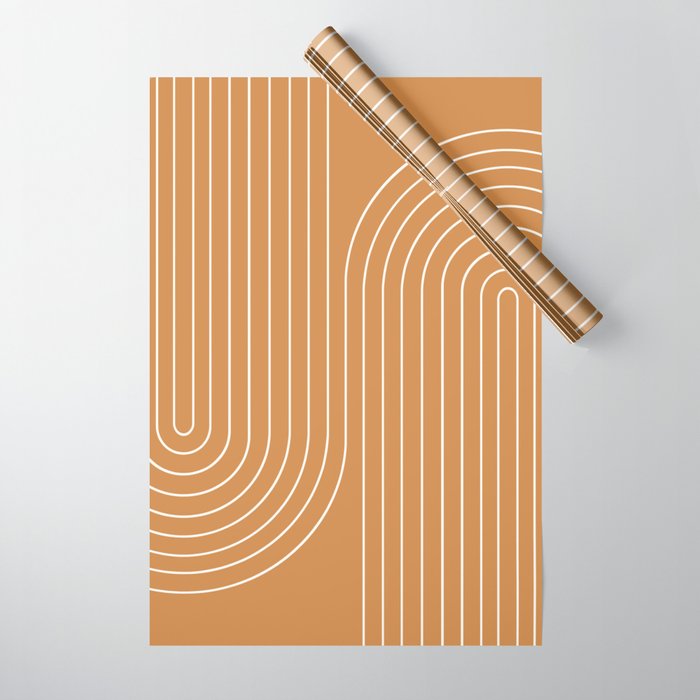 Minimal Line Curvature LXXXIII 70s Orange Mid Century Modern Arch Abstract Wrapping Paper Gallery Image 1