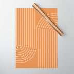 Minimal Line Curvature LXXXIII 70s Orange Mid Century Modern Arch Abstract Wrapping Paper Gallery Image 1