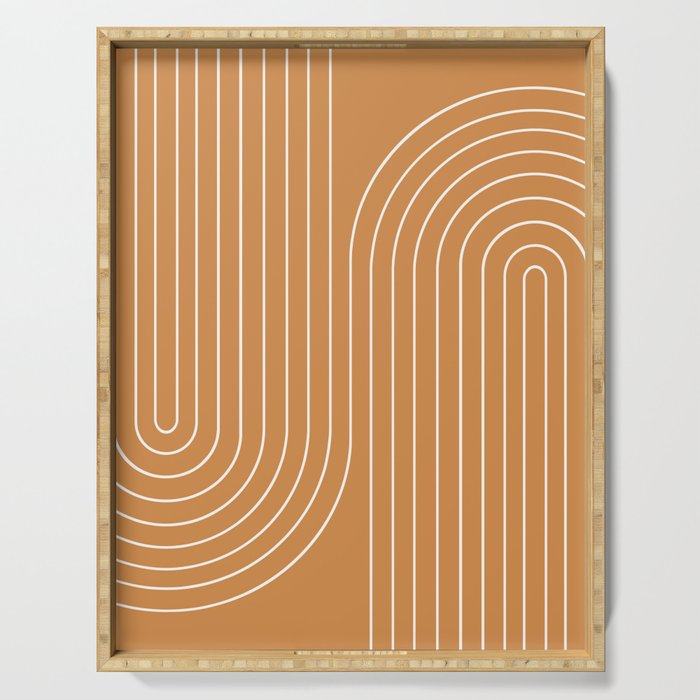 Minimal Line Curvature LXXXIII 70s Orange Mid Century Modern Arch Abstract Serving Tray Gallery Image 1