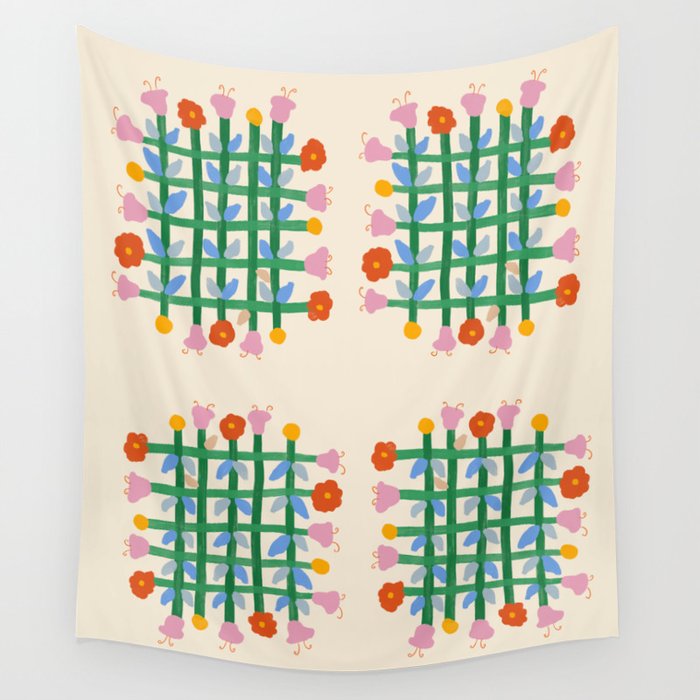 Floral Gingham Wall Tapestry Gallery Image 1