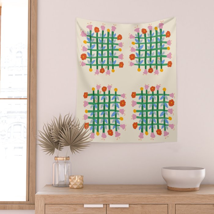Floral Gingham Wall Tapestry Gallery Image 2