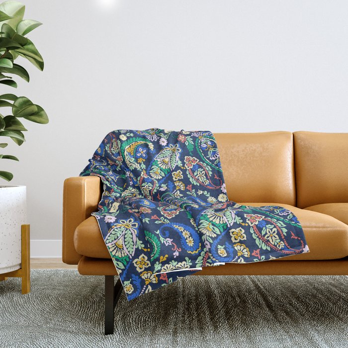 Vibrant paisley print on dark Throw Blanket Gallery Image 1