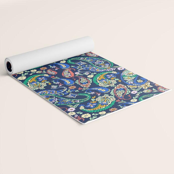 Vibrant paisley print on dark Yoga Mat Gallery Image 2
