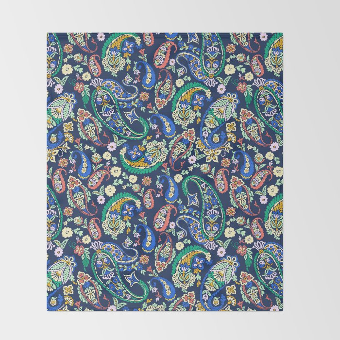 Vibrant paisley print on dark Throw Blanket Gallery Image 2