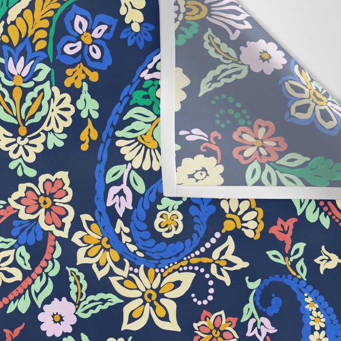 Vibrant paisley print on dark Wall Tapestry Gallery Image 3