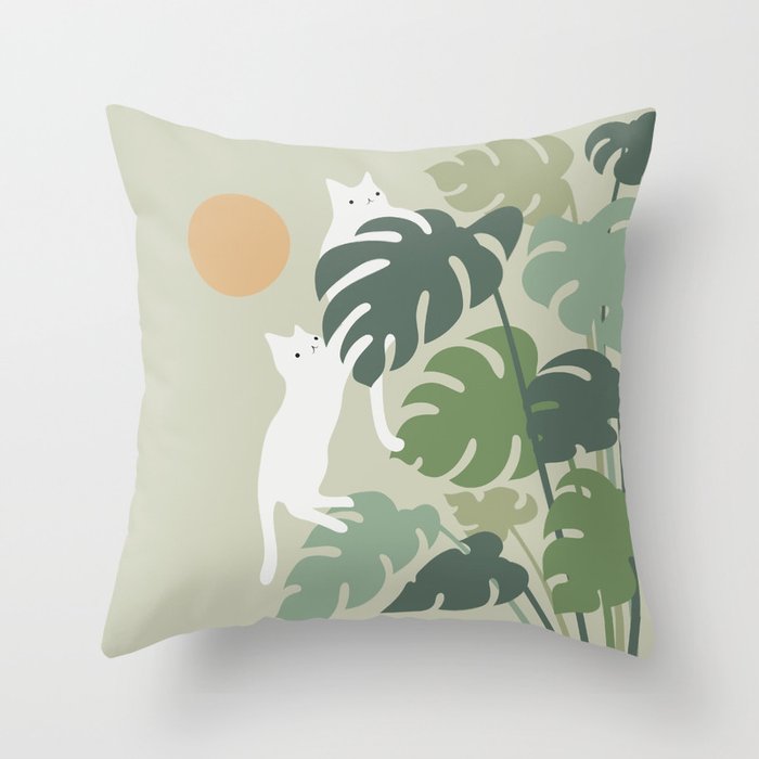 Cat and Plant 42 Throw Pillow Gallery Image 1