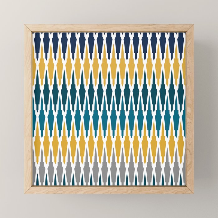 Boho, Geometric Pattern, Blue, Teal, Yellow and Gray Mini Art Print Gallery Image 1