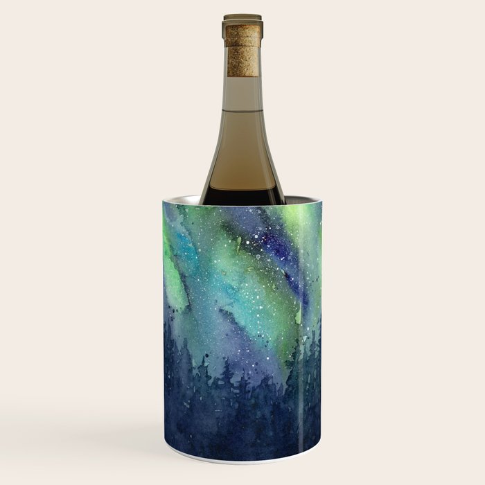 Galaxy Aurora Northern Lights Nebula Space Watercolor Wine Chiller Gallery Image 1